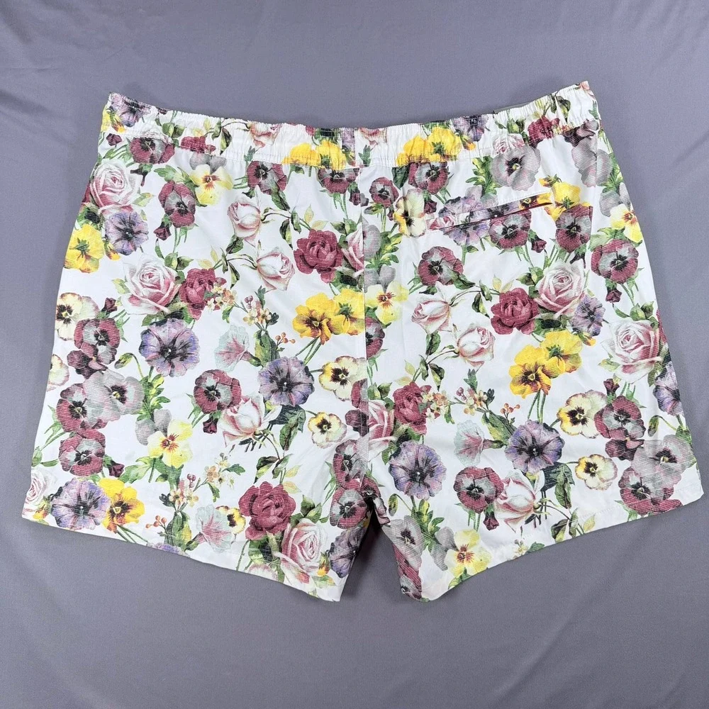 Goodfellow‎ Mens XXL White Floral Stretch 5 inch Inseam Swim Trunks Board Shorts